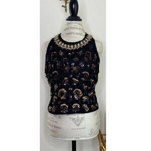 BADGLEY MISCHKA Black Elegant Cocktail Embellished Crop Top LARGE